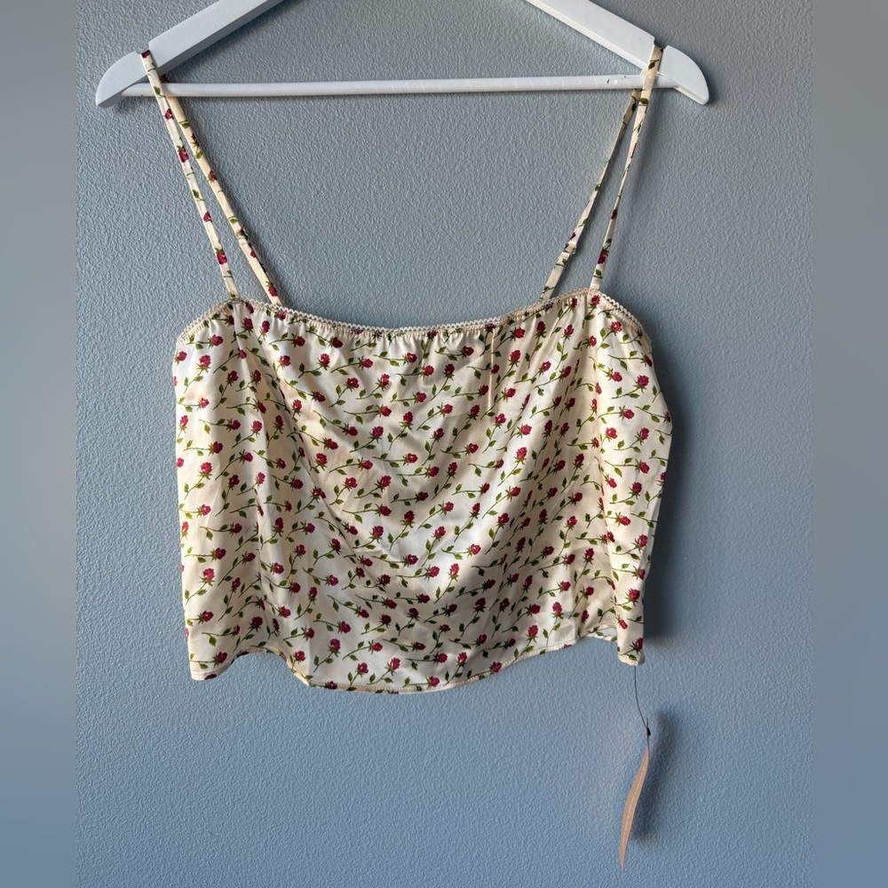 Reformation yellow red rose floral Mya 100% silk cropped tank Women’s sz S NWOT - Picture 2 of 6